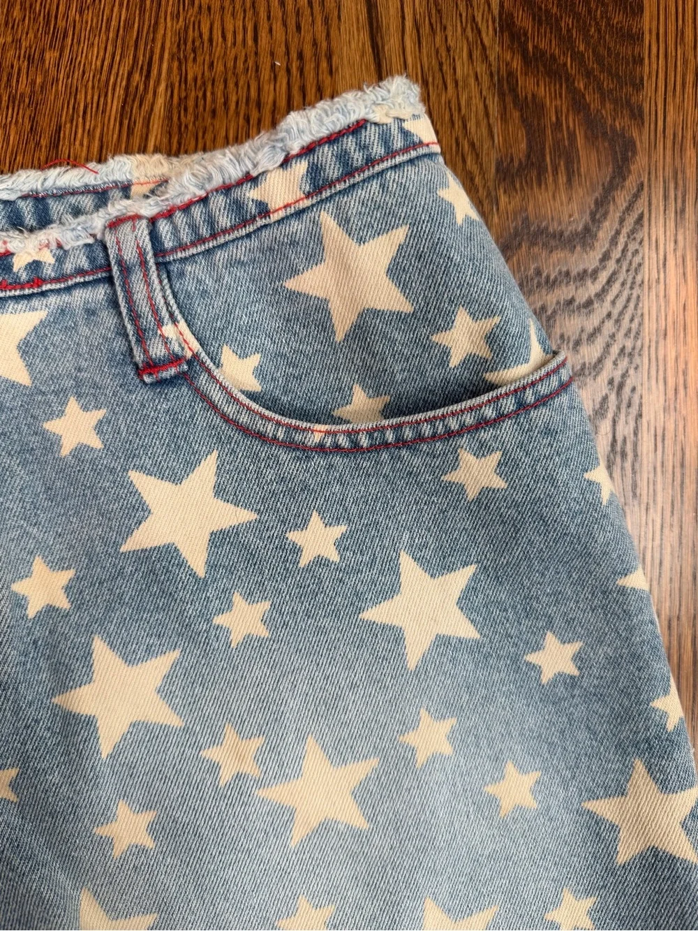No Boundaries Light Blue Star Print American Denim Shorts